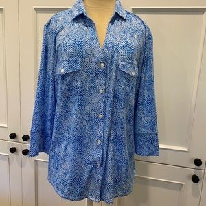 J. McLaughlin Brynn Lyford Jersey Shirt, Blue Snakeskin Pattern, Size  XL